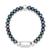 Close-up of black pearls and magnetic clasp